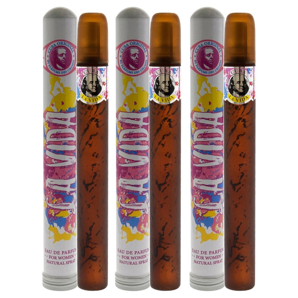 Perfume Cuba La Vida Eau de Parfum 50ml para mulheres, pacote com 3