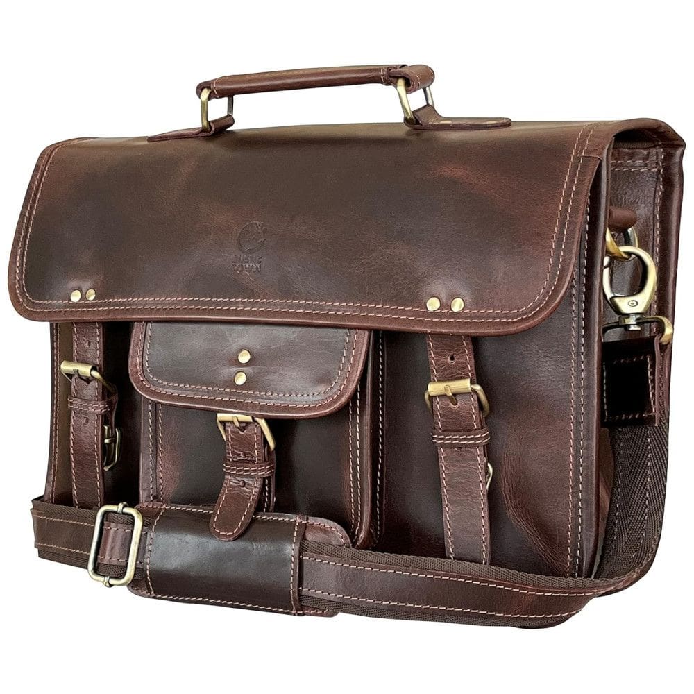 RUSTIC TOWN SHS151104ADN D Bolsa, Pasta de Couro Masculina para Laptop, Marrom