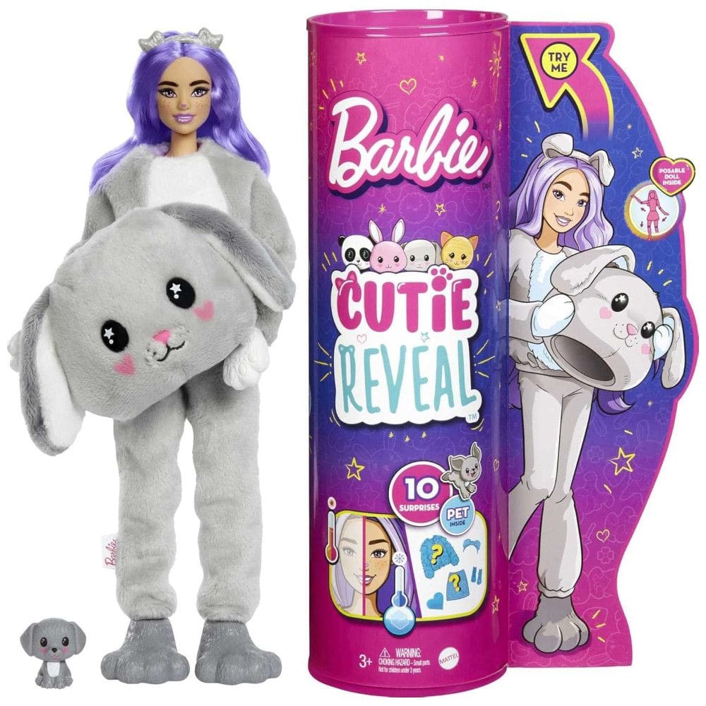 Cutie Revelação com Fantasia de Cachorrinho e 10 Surpresas Incluindo 1 Mini Pet com Mudança de Cor, BARBIE HHG21, Cinza