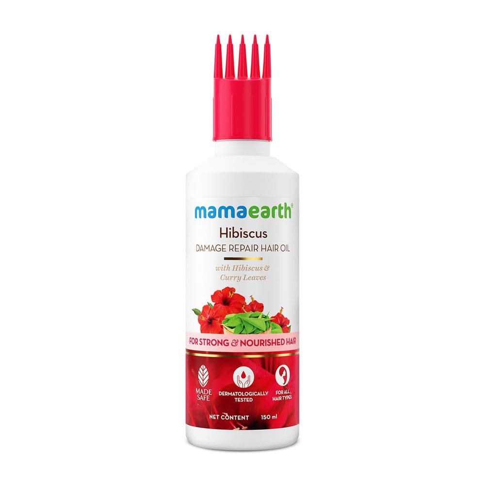 Óleo de cabelo MAMAEARTH Hibiscus Damage Repair com folhas de curry 150mL