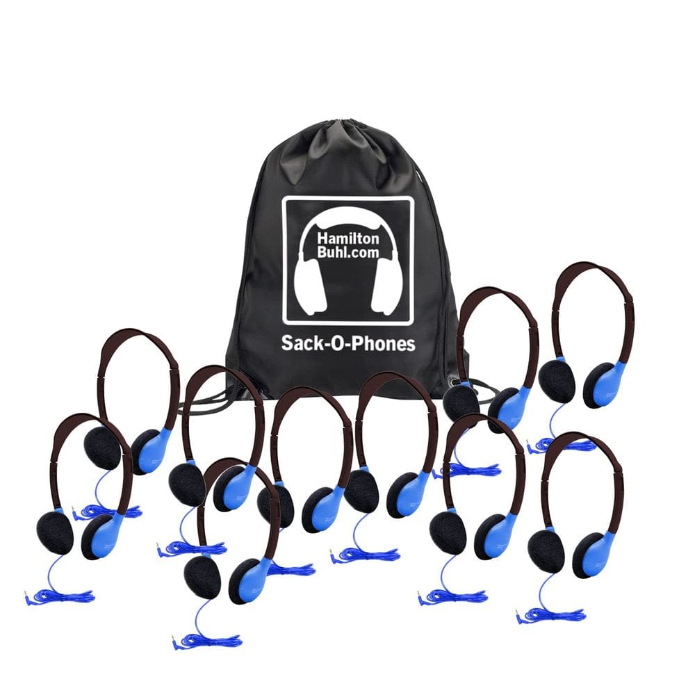 Fones de ouvido HamiltonBuhl Sack-O-Phones azuis com bolsa de transporte x10
