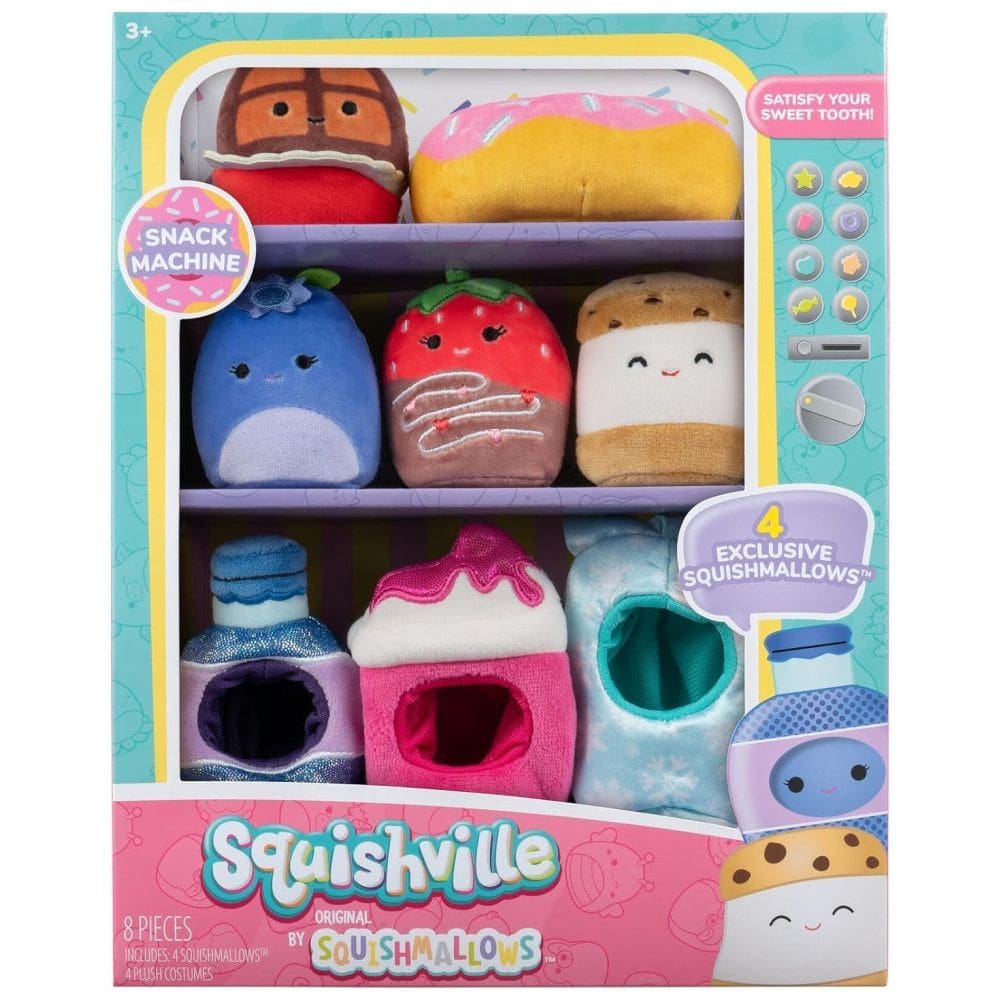 Kit 4 Pelúcias Squishmallows de 5 cm e 4 Fantasias para Crianças, Squishville SQM0551, Colorido