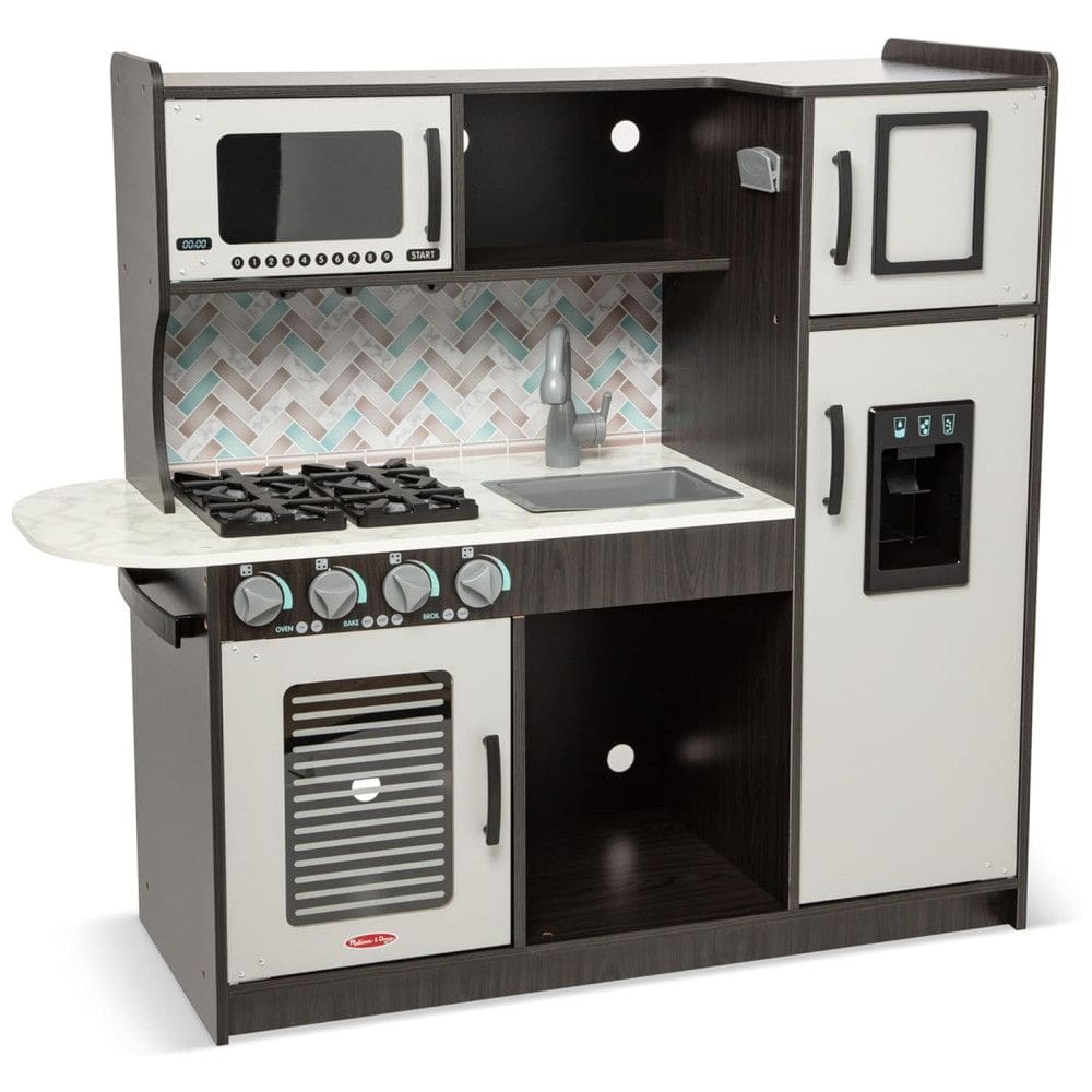 Cozinha Infantil em Madeira com Forno, Fogão, Micro-Ondas, Pia e Geladeira com Dispensador de Gelo, Melissa Doug, Preta