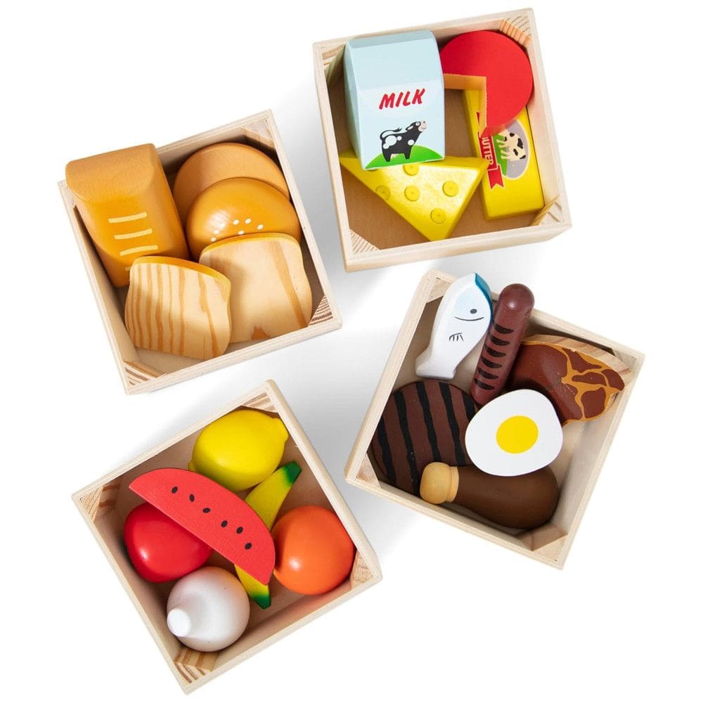 Kit de Alimentos com 21 Peças de Madeira e 4 Caixas, Ideal para Brincar de Cozinha e Desenvolver a Imaginação, Melissa & Doug