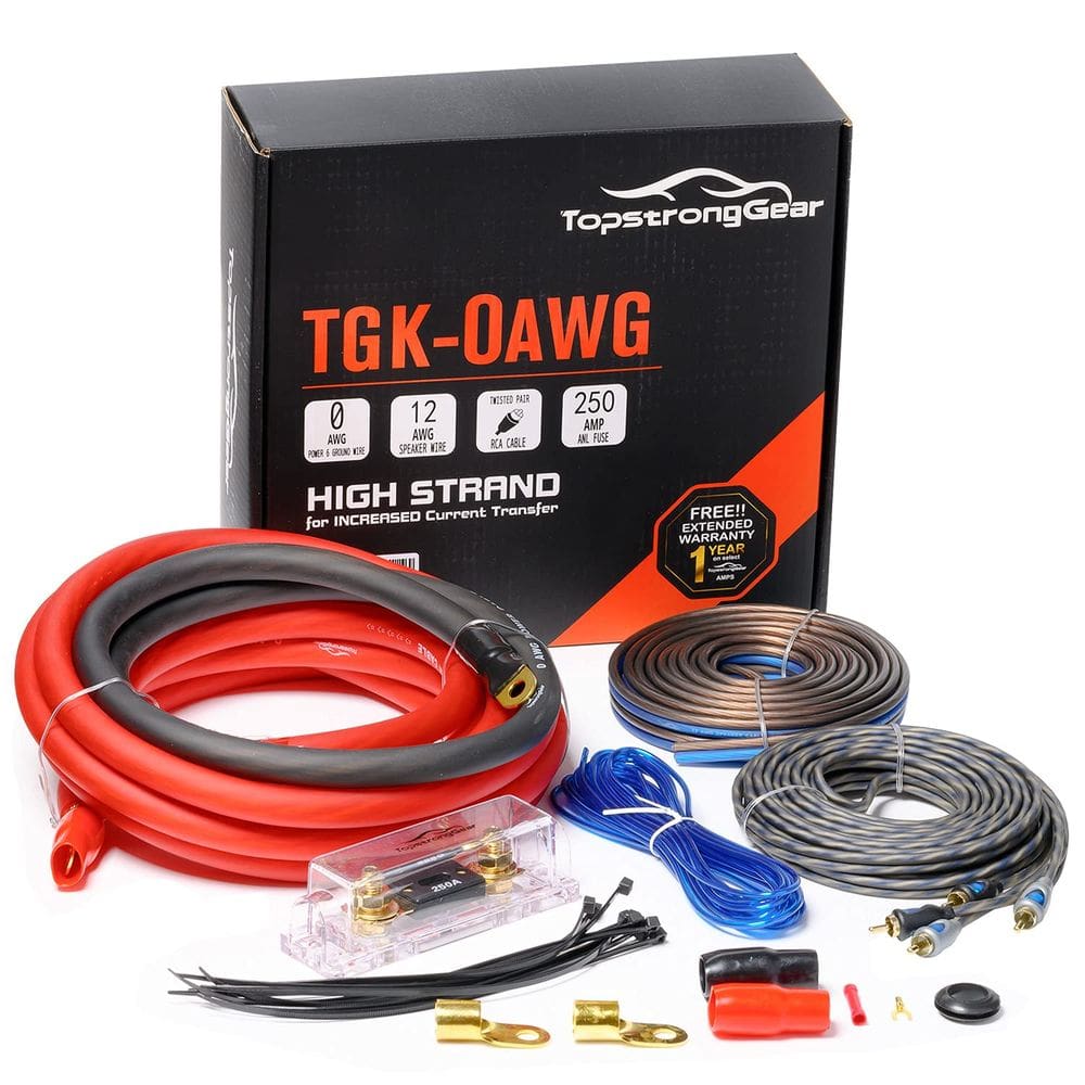 Instalação do amplificador, fiação, kit de amplificador, calibre 0, TOPSTRONGGEAR