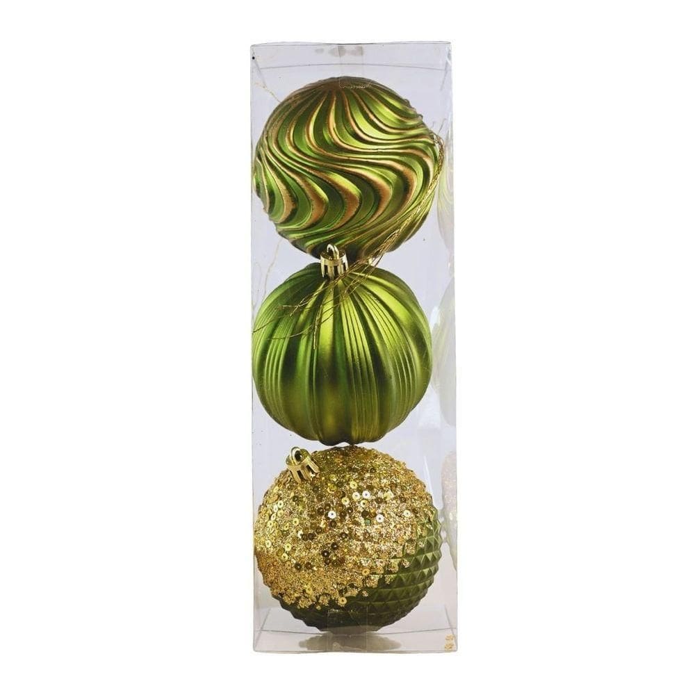 Kit 3 Bolas Natal Verde Com Dourado Ouro Textura Luxo Glitter E Lantajoulas 8cm - Magizi