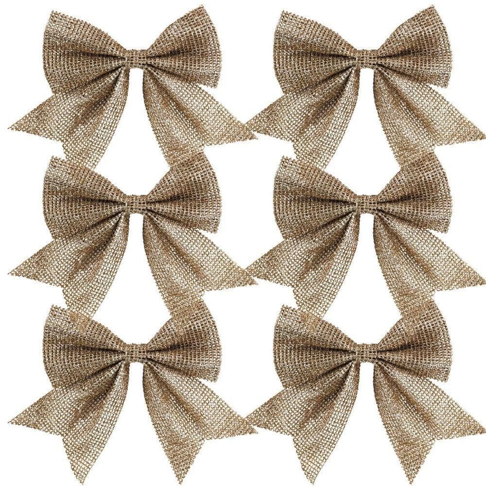 Jogo 6 Laços Telado Glitter E Lantejoula Champanhe Natal 10cm - Magizi