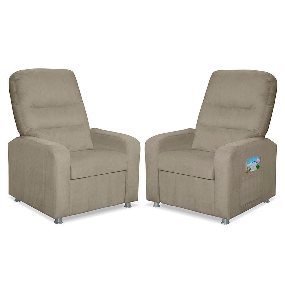 Kit 2 Poltronas Decorativas Do Papai Reclinável Confortável Suede - Lm Decor Bege
