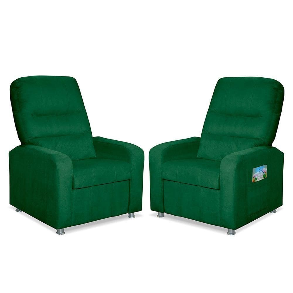 Kit 2 Poltronas Decorativas Do Papai Reclinável Confortável Suede - Lm Decor Verde