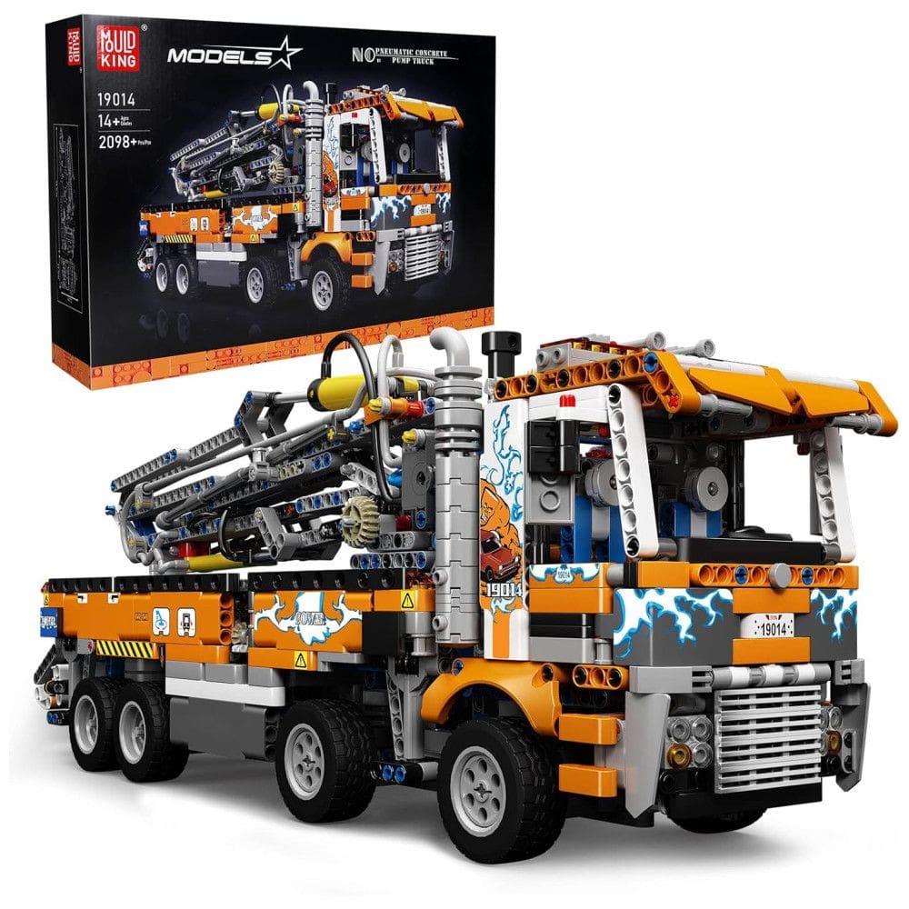 Kit de Construção Caminhão com Bomba de Concreto com 2098 Peças para Crianças e Adultos, Mould King, Laranja