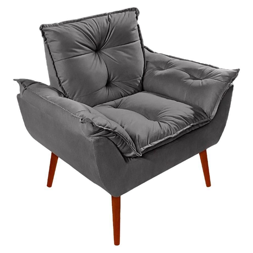 Poltrona Decorativa Opala Suede - Lm Decor Cinza Escuro