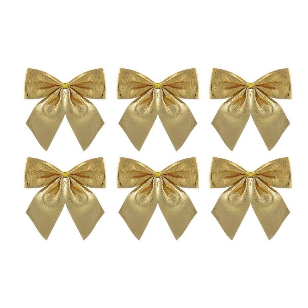 Kit 6 Laços Natalinos Dourado Brilho Suave 10x9cm - Magizi