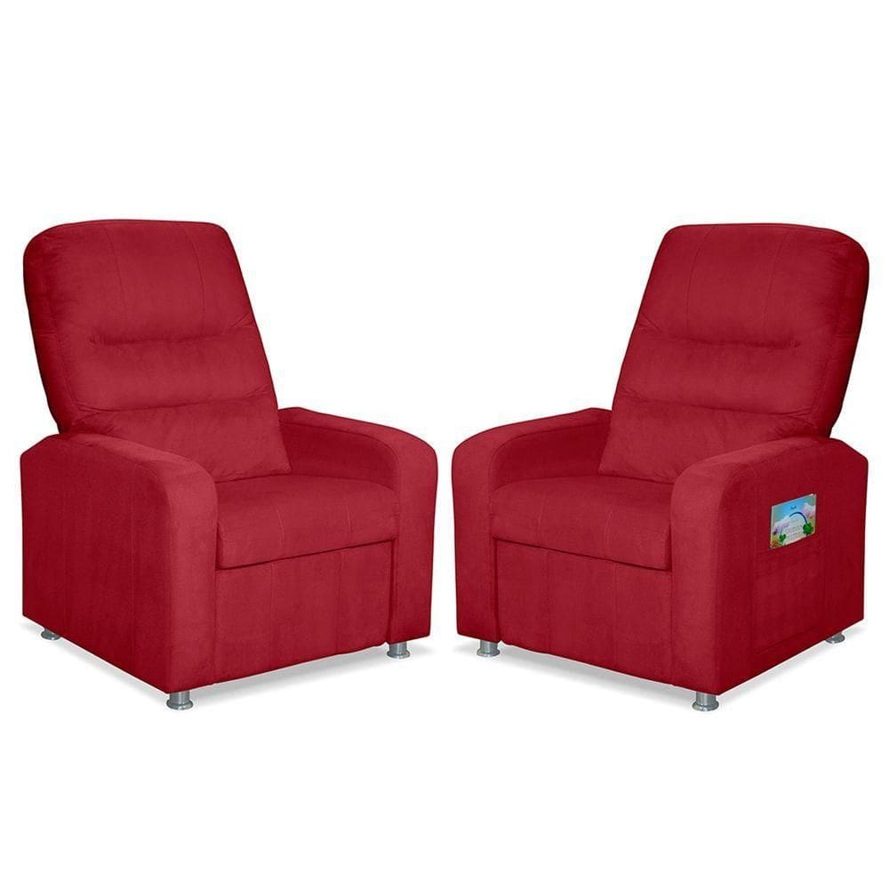 Kit 2 Poltronas Decorativas Do Papai Reclinável Confortável Suede - Lm Decor Vermelho