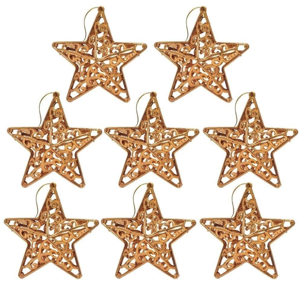 Kit 8 Estrelas Tridimensional Arabesco Bronze Metalizado 10cm - Magizi