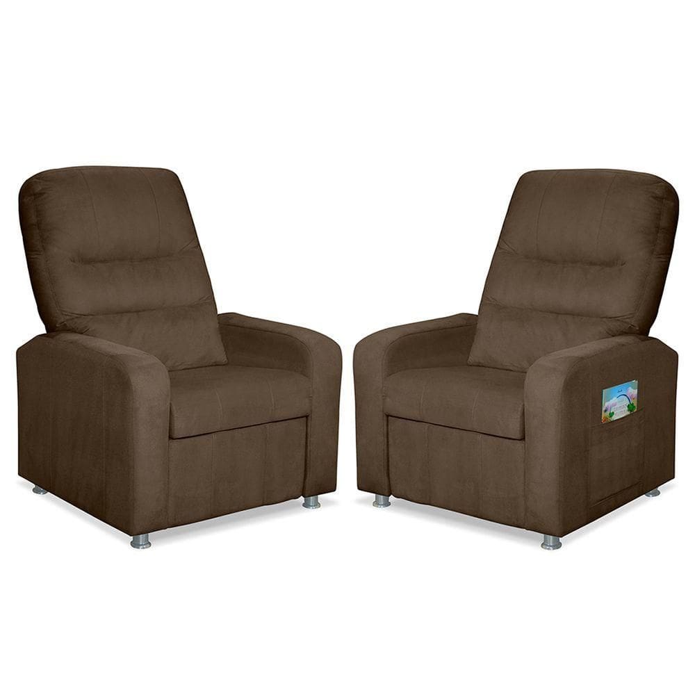 Kit 02 Poltronas Decorativas Do Papai Reclinável Confortável Suede Marrom - Lm Decor