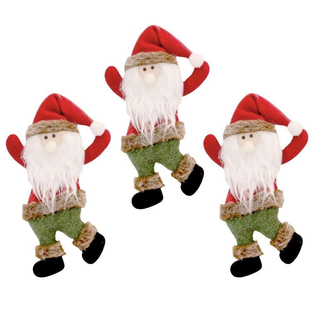 Kit 3 Bonecos Papai Noel Pelúcia Scotch Pendente Vermelho E Verde 22cm - Magizi