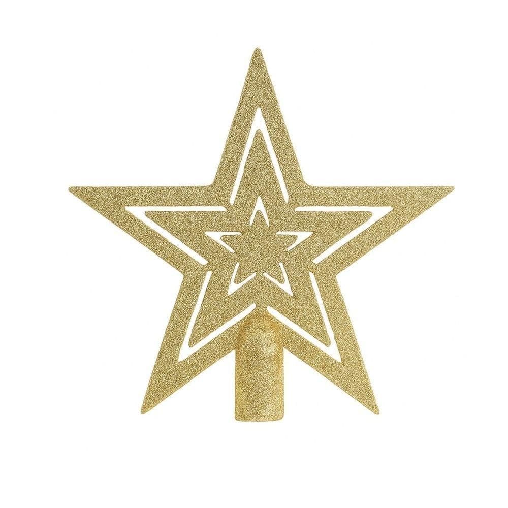 Ponteira Estrela Vazada Natal Dourada Glitter 19cm - Magizi