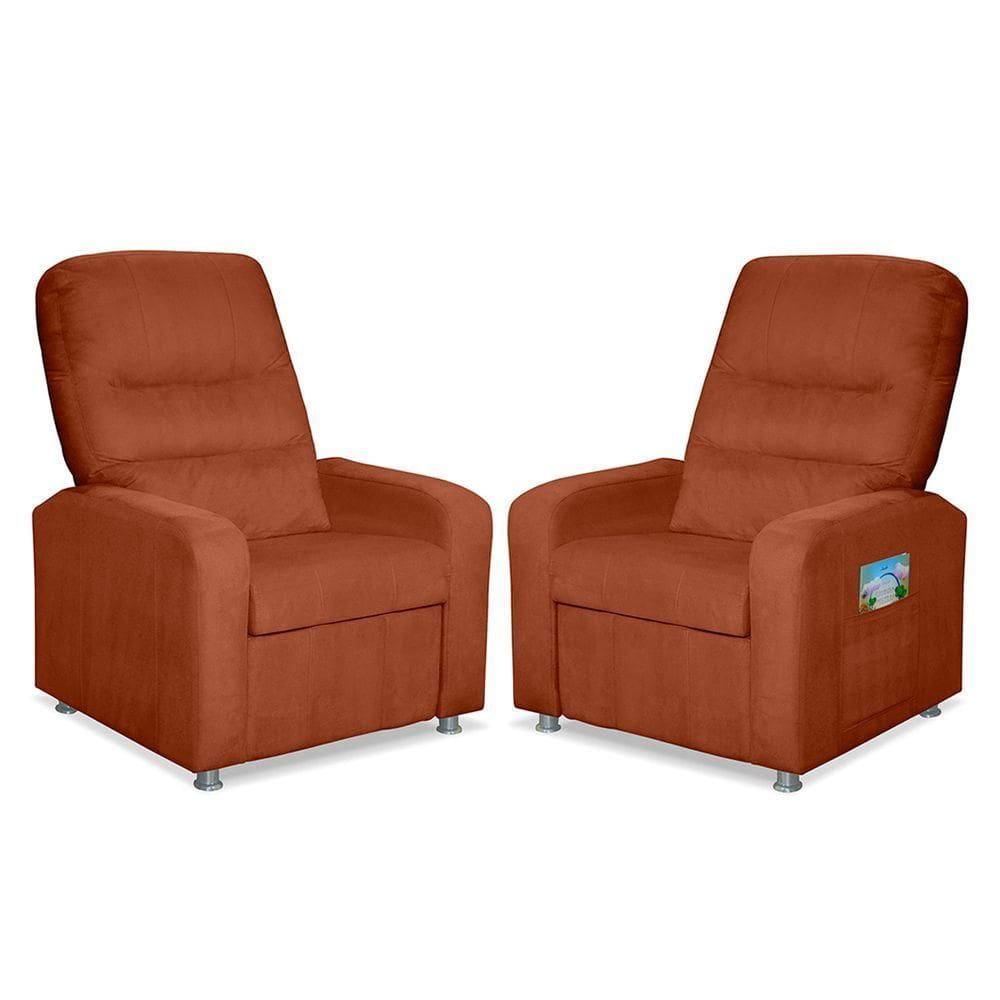 Kit 2 Poltronas Decorativas Do Papai Reclinável Confortável Suede - Lm Decor Terracota