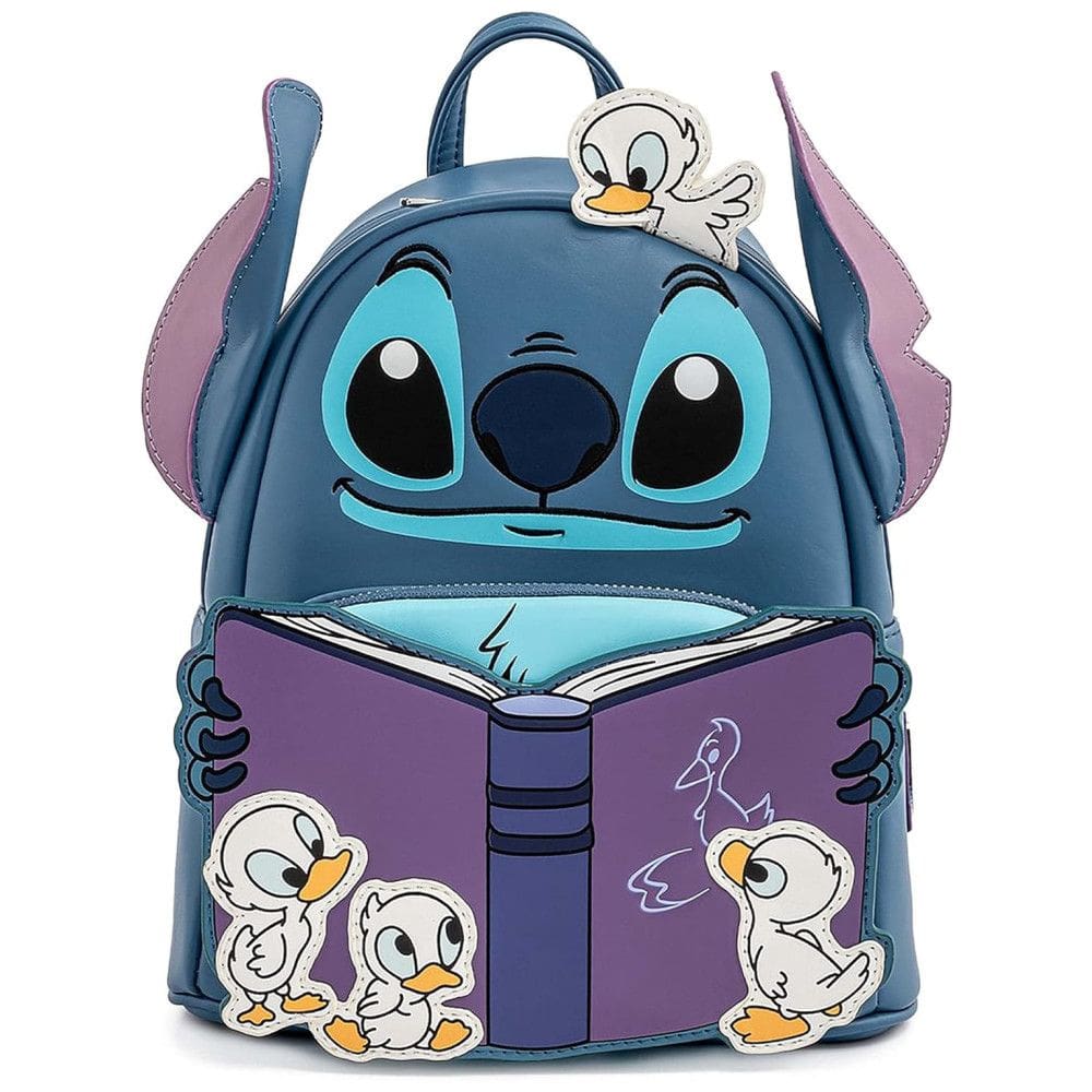 Mini Mochila Stitch 10L com Zíper, Alças Ajustáveis e Forro em Tecido Estampado, Loungefly, Azul