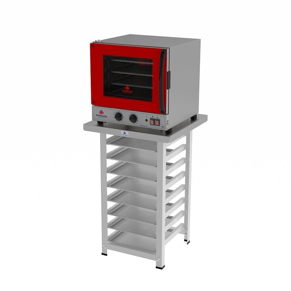 Forno Turbo Prp-004 G2 110V Vermelho + Bancada Mes-004 Progás + 8 Assadeiras Cimapi 110V