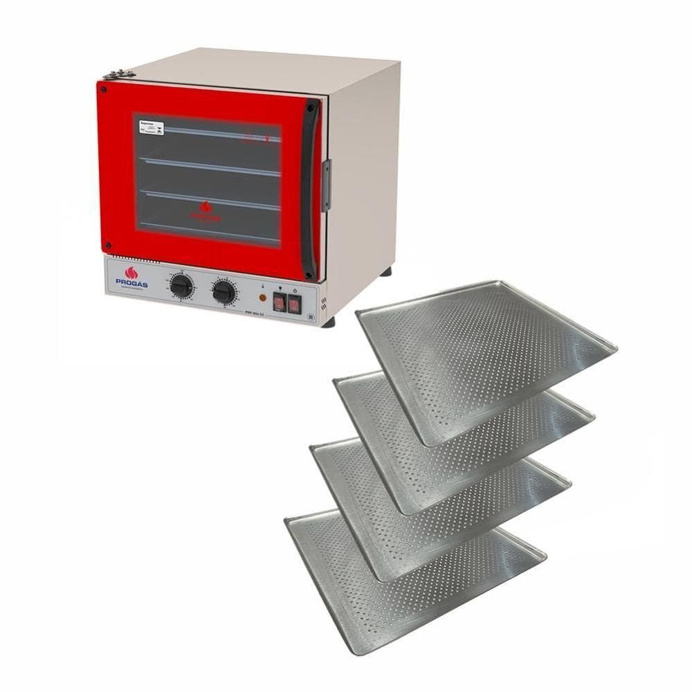 Forno Turbo Prp-004 G2 110V Vermelho Progás + 4 Assadeiras Cimapi 110V