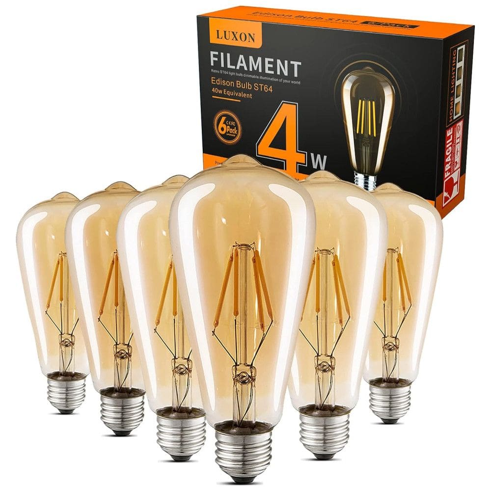 Lâmpada LED Vintage 800LM, 40W Frio 2700K, 6 Un, LUXON, Amarelo