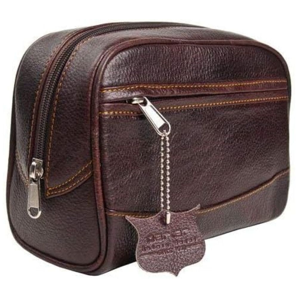 Necessaire Masculina Vintage de Couro com Forro à Prova d, PARKER SAFETY RAZOR TOILG, Marrom escuro