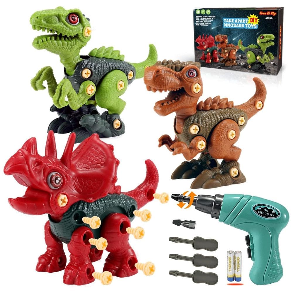 Kit 3 Dinossauros de Construção que Estimula a Imaginação e Criatividade com 6 Acessórios para Crianças Acima de 3 Anos, FREE TO FLY