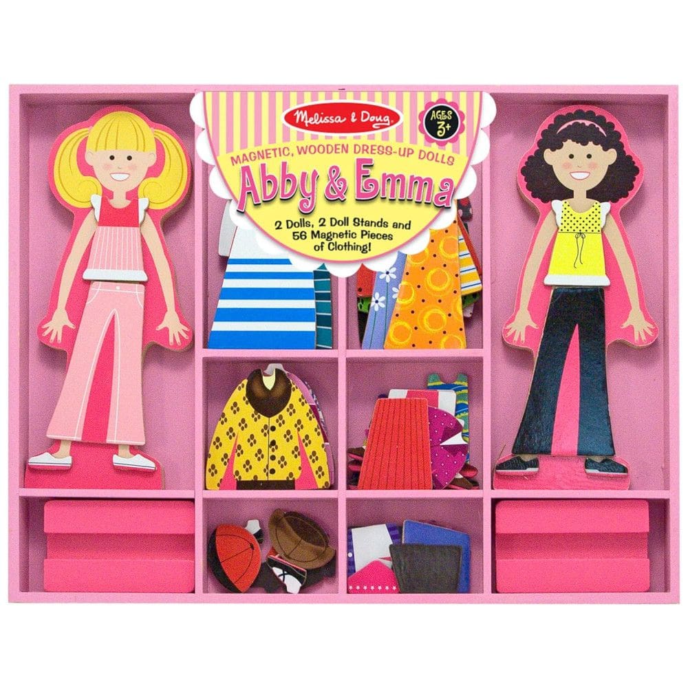 Kit de Bonecas Magnéticas Infantil de Madeira Abby e Emma Deluxe com 55 Peças para Crianças Acima de 3 Anos, Melissa & Doug