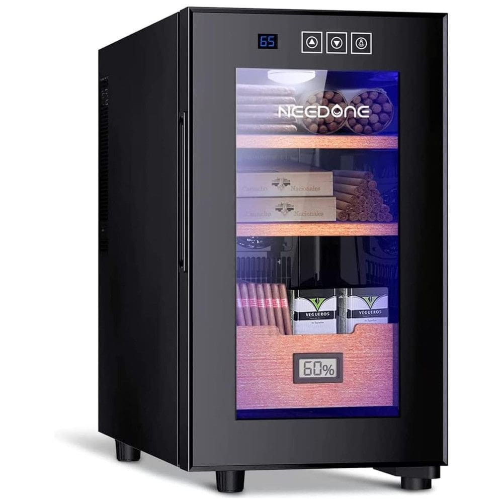 Umidor para Charutos Elétrico com Capacidade para 150 Charutos e Prateleiras em Madeira de Cedro Espanhol, 110V, NEEDONE NO23A, Preta