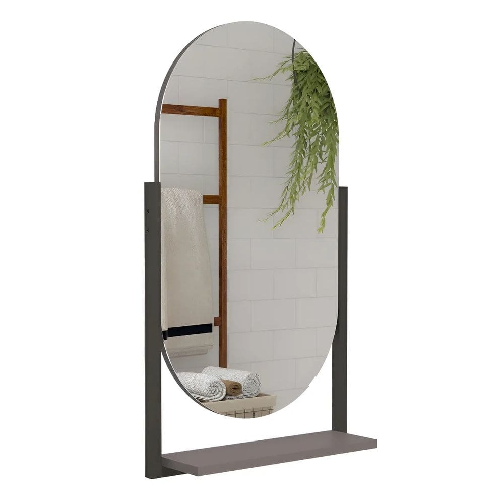 Espelheira Com Prateleira Aço Decorat. P/ Banheiro Titanium