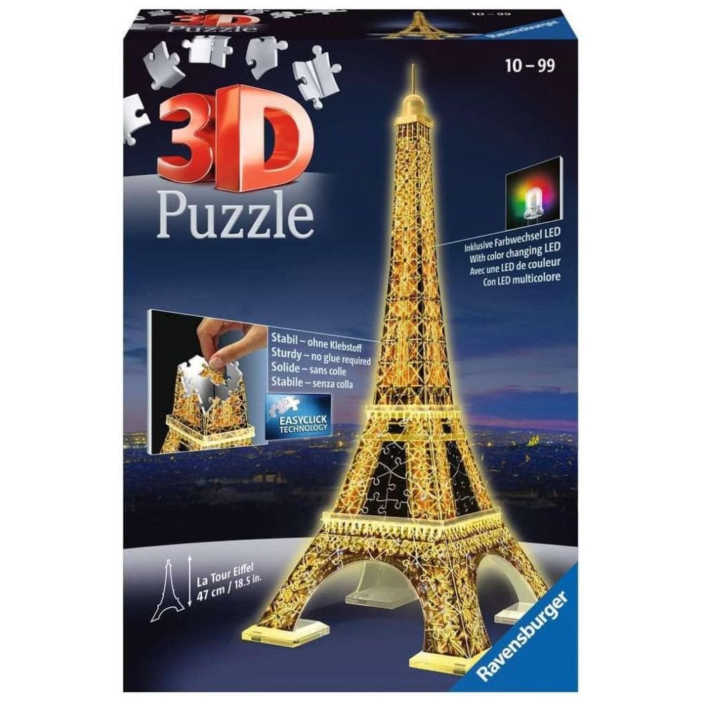 Quebra Cabeças 3D Arquitetura Torre Eiffel com Led para Crianças e Adultos, 216 Peças, RAVENSBURGER 12579, Azul