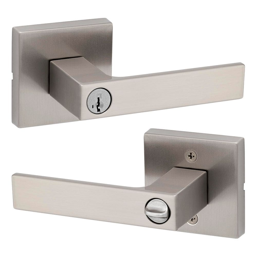 Maçaneta de porta Kwikset Singapore com fechadura e chave em níquel acetinado