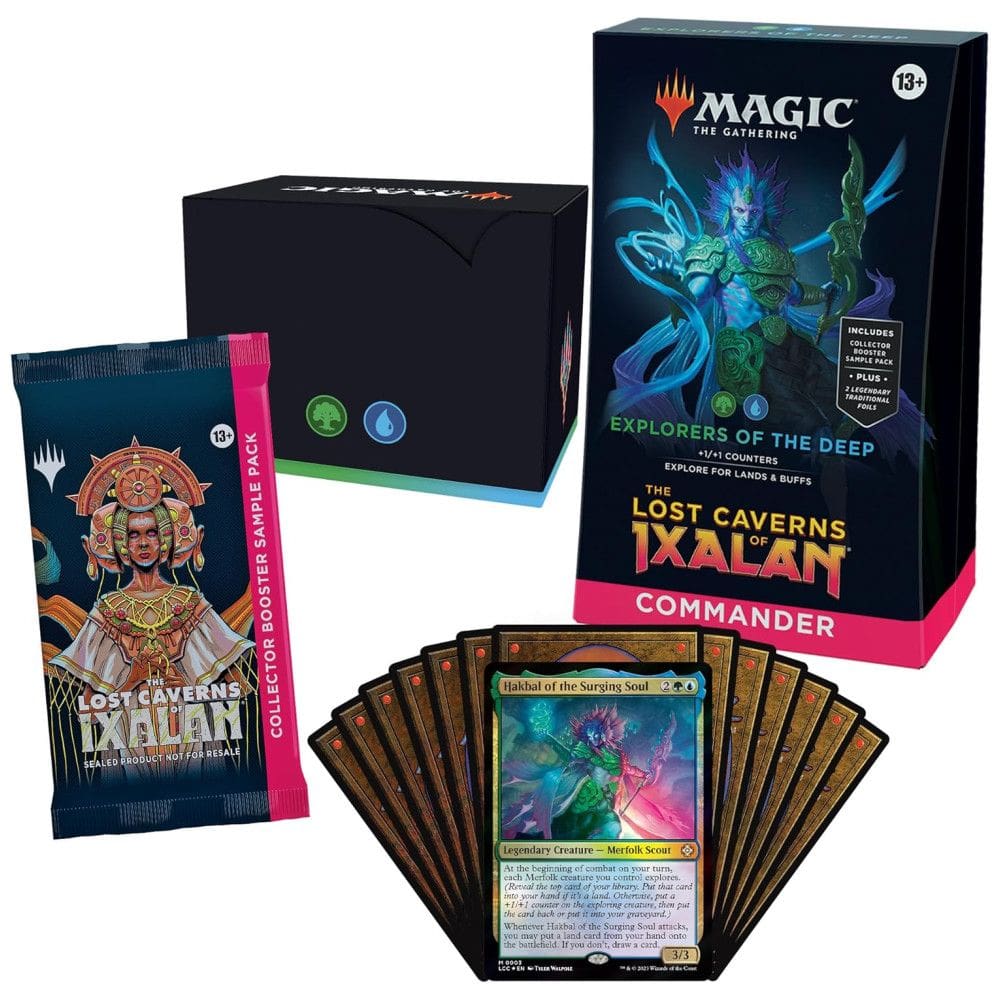Magic The Gathering As Cavernas Perdidas de Ixalan Deck de Commander, Exploradores das Profundezas com 100 Cartas e Acessórios