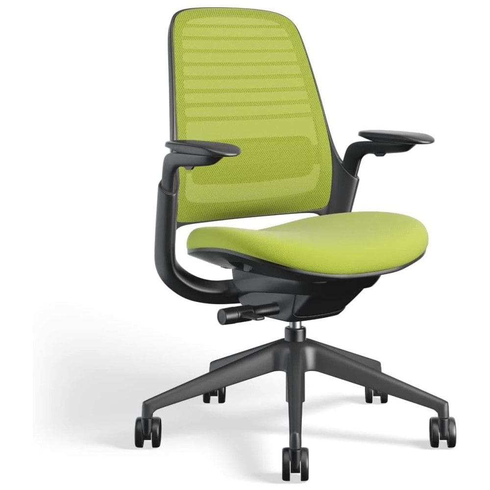 Cadeira de Escritório Ergonômica Giratória com Encosto Médio, claro, STEELCASE 435A00 5T26 5S23 6205 4ARM LUM CC, Verde claro