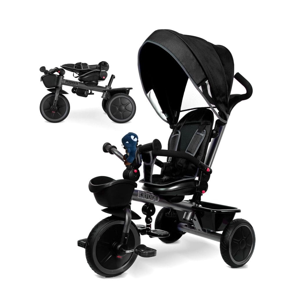 Triciclo 7 em 1 com Alça Ajustável, Assento Giratório, Porta-Copos, Capota Retrátil, Guarda-Corpo Removível e Apoio para os Pés, KRIDDO