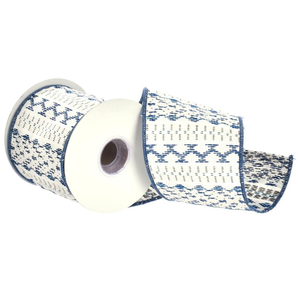 Fita decorativa Vickerman 10 jardas azul Jacquard 10 cm