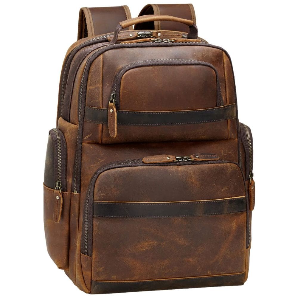 Mochila Unissex de Couro para Laptop, TIDING TD 3563Futi, Marrom