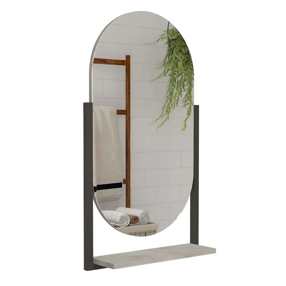 Espelheira Com Prateleira Aço Decorativa P/ Banheiro Cinza