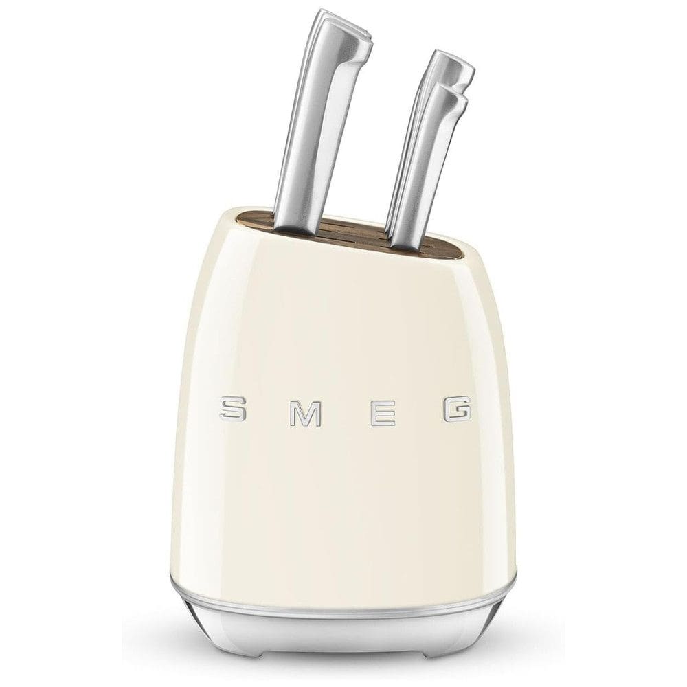 Conjunto de Facas com Bloco de Bancada 7 Peças, SMEG, Creme