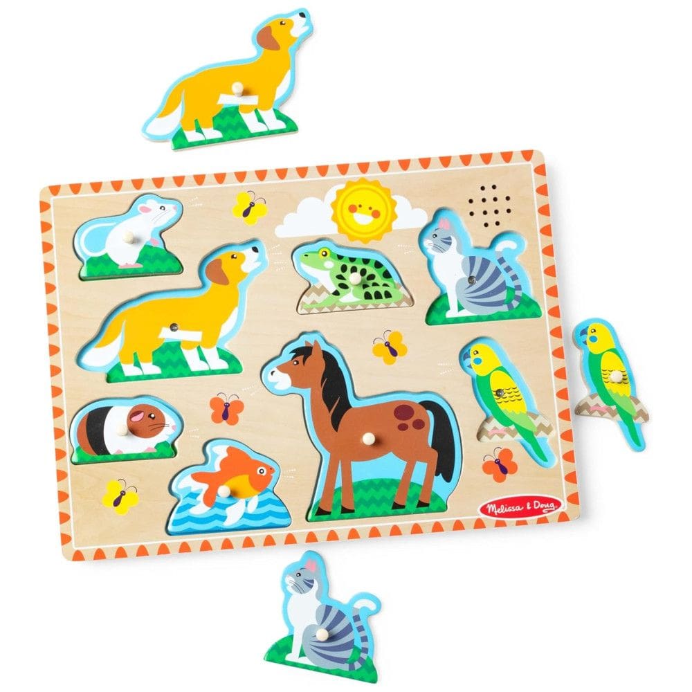 Quebra Cabeça Infantil de Madeira com Efeitos Sonoros de Animais de Estimação e 8 Peças para Crianças Acima de 2 Anos, Melissa & Doug