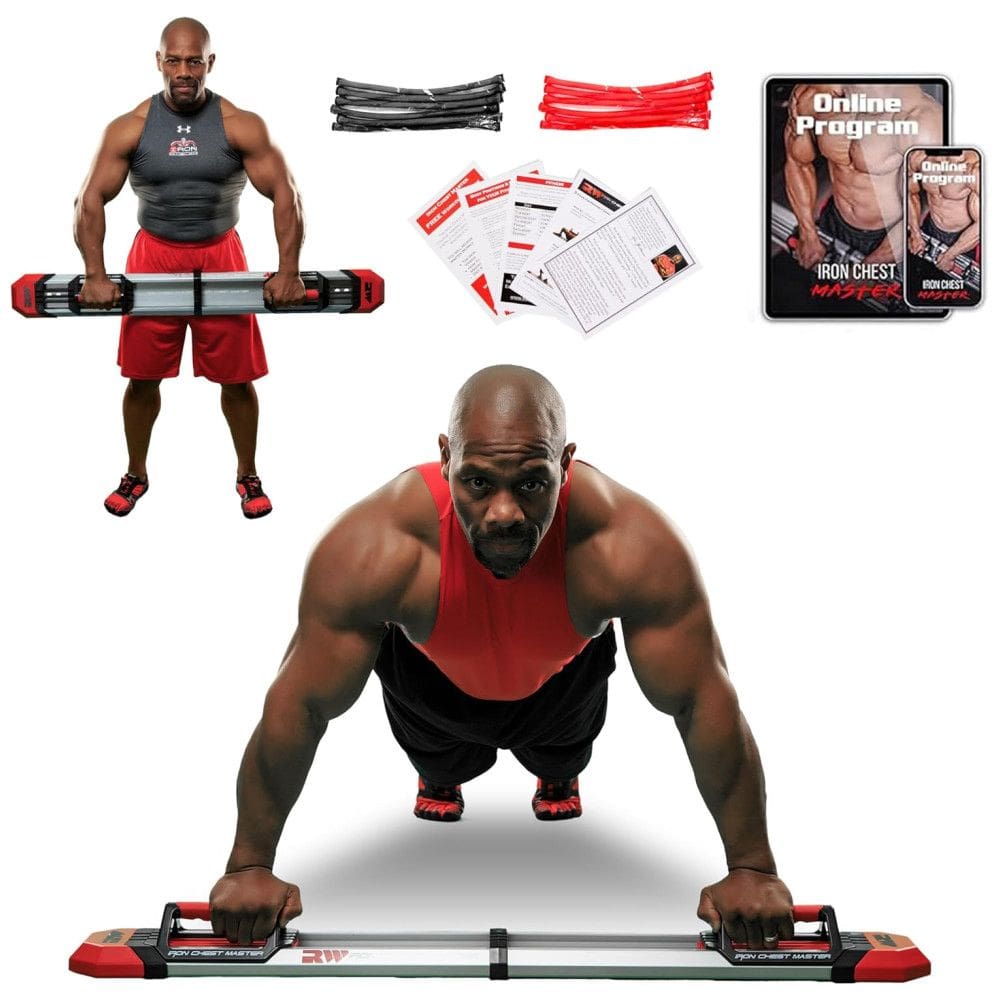 the Barra de Apoio para Flexão Multifuncional e Ergonômica, IRON CHEST MASTER, Vermelho