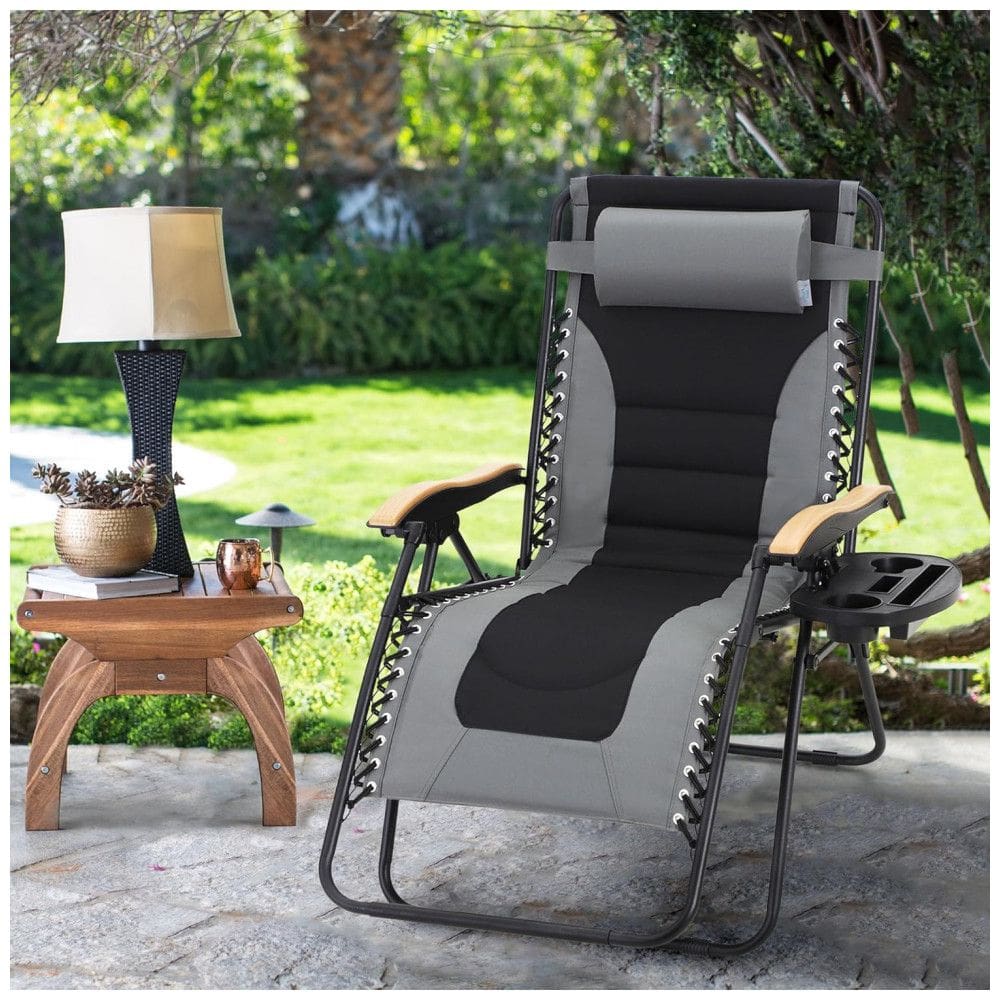 Cadeira Reclinável Ajustável Gravidade Zero com Apoio de Cabeça e Porta Copos, MAISON ARTS, Cinza