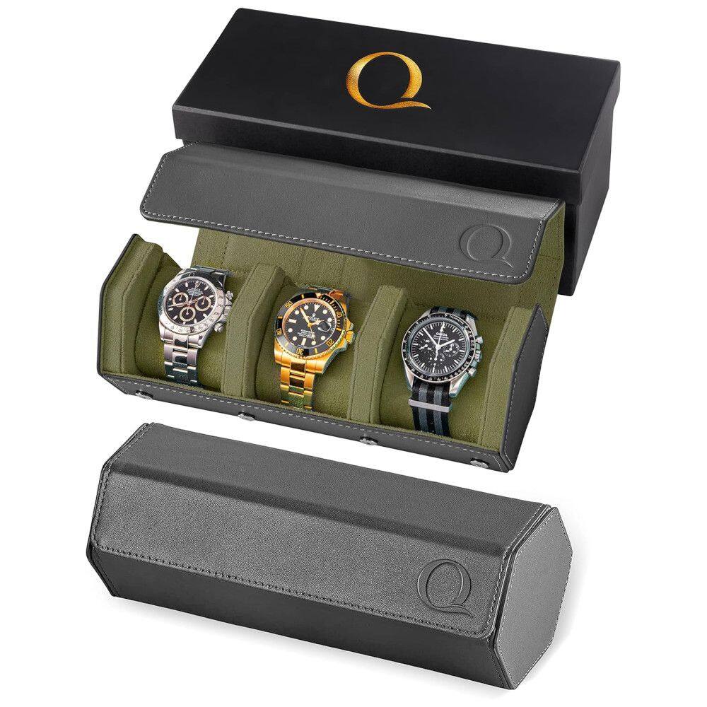 Caixa, Estojo para Relógios Protege e zena, 3 Lugares, QWATCHBANDS WATCH ROLL PARENT, Verde