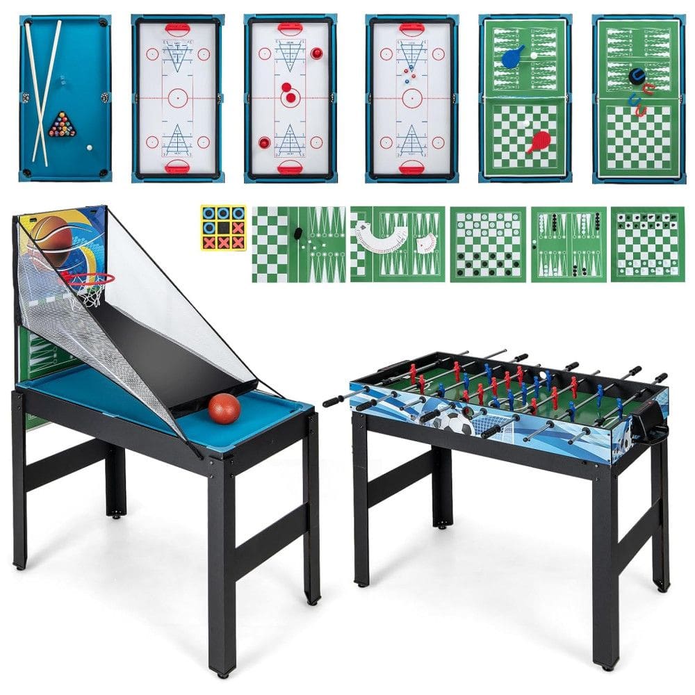 Mesa de Jogos 14 em 1 para Diversão em Casa com Pebolim, Hóquei, Basquete, Pingue-Pongue, Sinuca, Xadrez, Boliche, Damas e Shuffleboard