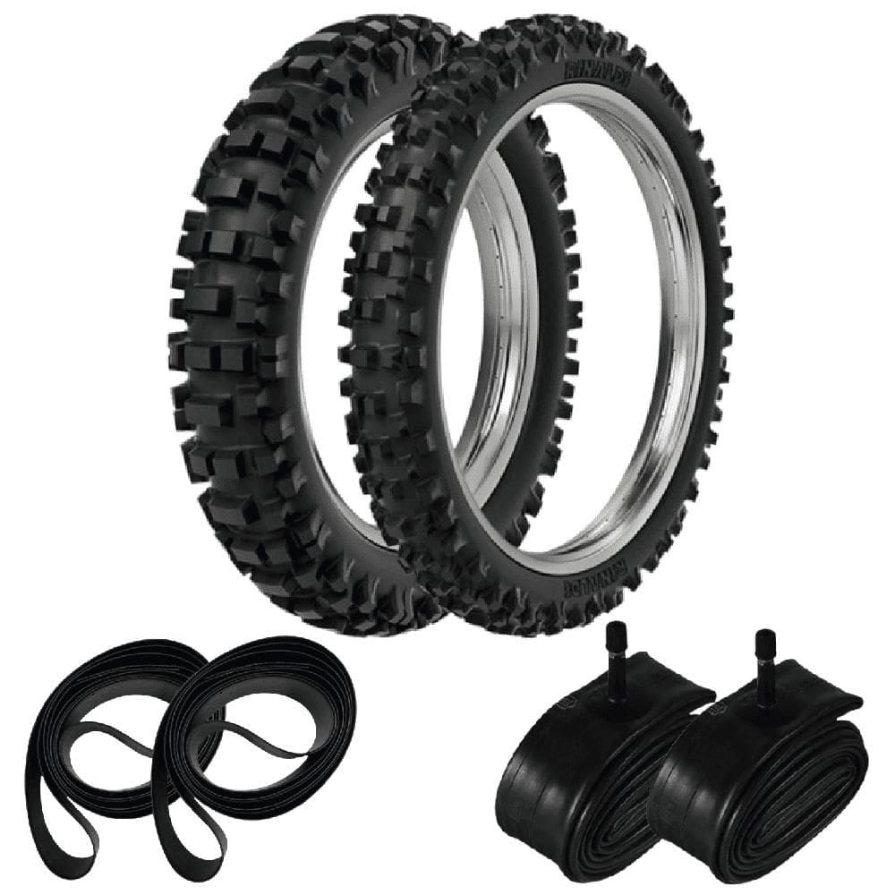 Par Pneu 90/90-21 + 120/90-18 Rmx35 Rinaldi + Câm. + Cinta