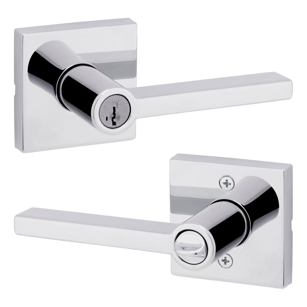 Maçaneta de porta Kwikset Halifax Entry com fechadura e chave cromada polida