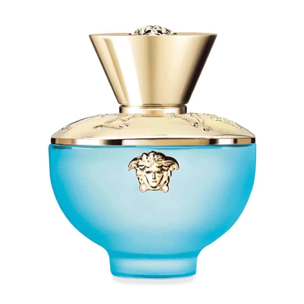 Conjunto de presente Versace Dylan Turquoise para mulher com gel de banho, gel corporal, perfume EDT e bolsa