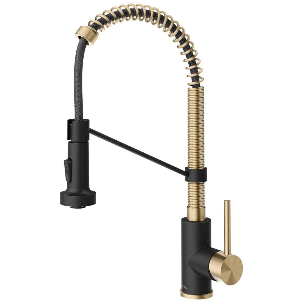 Torneira Cozinha Comercial com Pulverizador de Dupla Função, Alça Única, Kraus KPF-1610SFACBMB Bolden, Preto Fosco e Dourada
