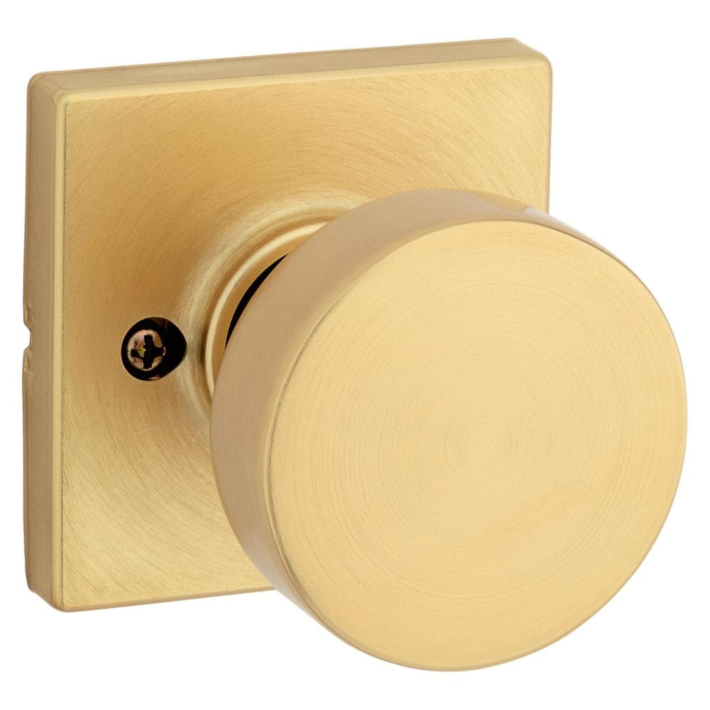 Maçaneta de porta fictícia Kwikset Pismo de um lado em latão acetinado